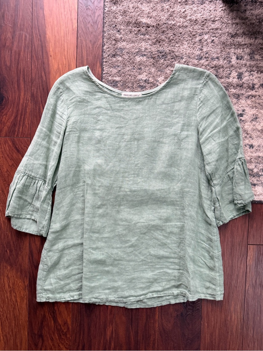 Sage Green Linen Ruffle Sleeve Blouse